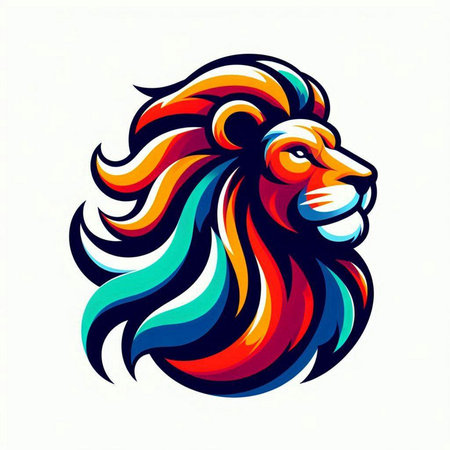 Lion head mascot. Colorful vector illustration isolated on white backgroundのイラスト素材