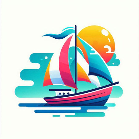 Sailing boat in the sea. Vector illustration for your design.のイラスト素材