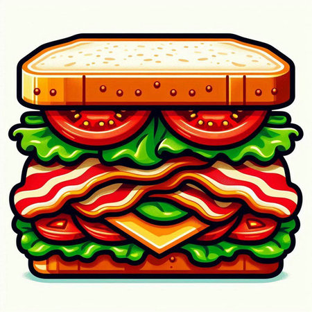 Illustration of a hamburger with lettuce, tomato and cheese.のイラスト素材