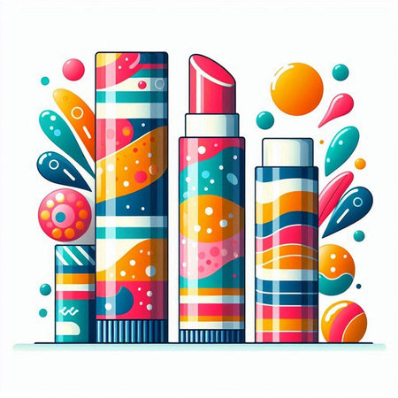 Cosmetic tubes with colorful spots and splashes. Vector illustration.のイラスト素材