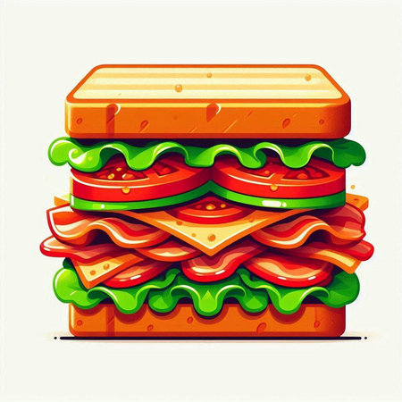 Sandwich with ham, cheese, tomato and lettuce. Vector illustration.のイラスト素材