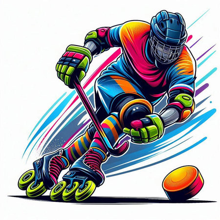 Ice hockey player with the stick and puck. Colorful vector illustration.のイラスト素材