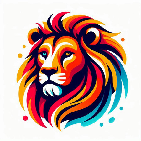 Lion head with bright colors on white background. Vector illustration.のイラスト素材