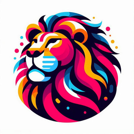lion head with colorful pattern on a white background, vector illustrationのイラスト素材