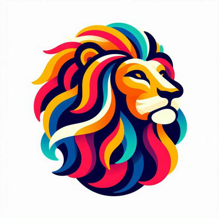 Lion head colorful icon isolated on white background. Vector illustration.のイラスト素材