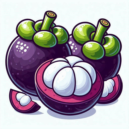 Mangosteen fruit. Vector illustration of fresh mangosteen fruit.のイラスト素材