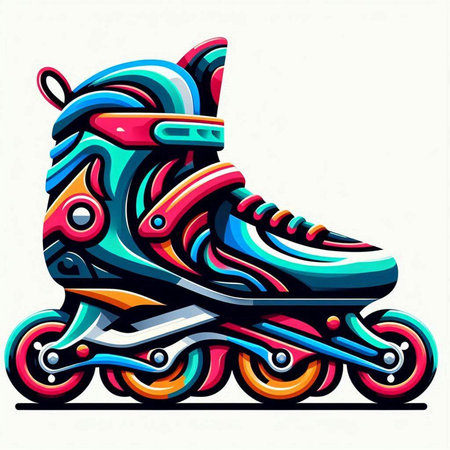 Colorful vintage roller skates on white background. Vector illustration.のイラスト素材