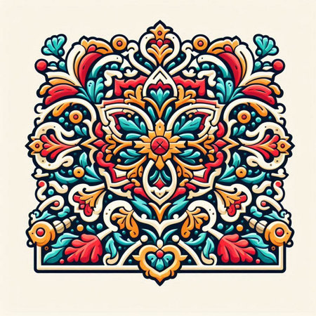 Colorful floral pattern in oriental style. Ornamental floral pattern.のイラスト素材