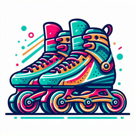 Roller skates. Colorful vector illustration isolated on white background.のイラスト素材