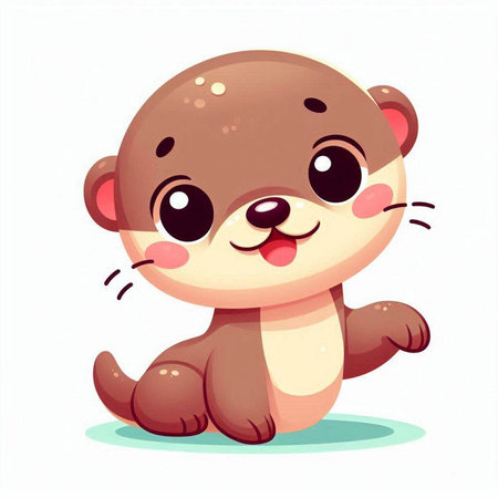 Cute cartoon baby otter. Vector illustration on white background.のイラスト素材