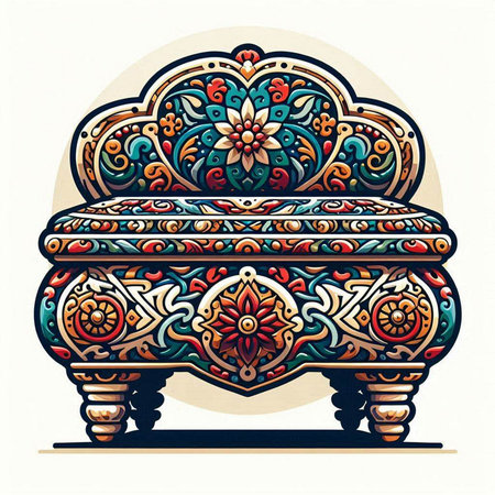 Vector illustration of indian ornamental pouf. Decorative furniture element.のイラスト素材