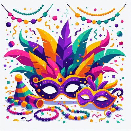 Mardi gras masquerade mask with feathers and beads vector illustrationのイラスト素材