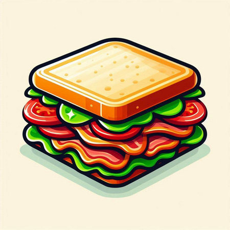 Sandwich with ham, cheese, tomato and lettuce. Vector illustration.のイラスト素材