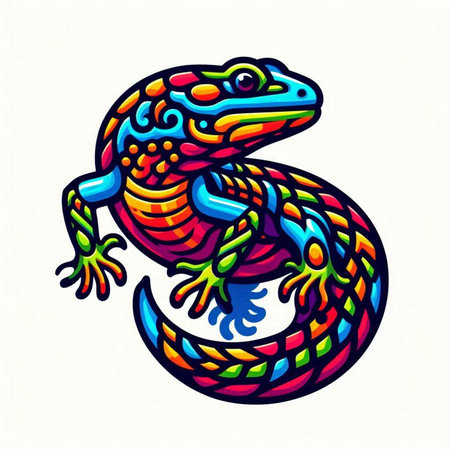 Illustration in the style of stained glass with a lizard on a white backgroundのイラスト素材