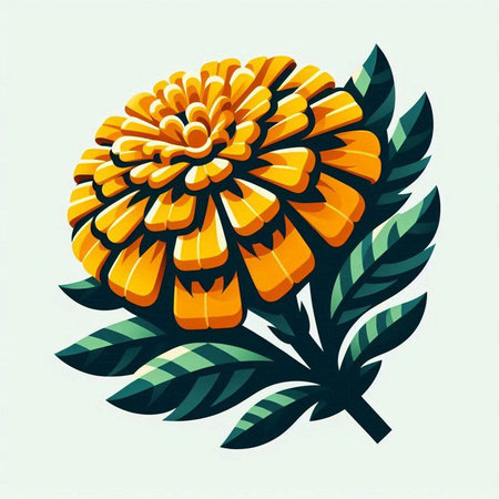 Illustration of a marigold flower on a green background.のイラスト素材