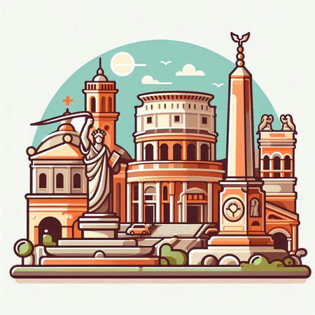 Rome, Italy. Famous monuments and landmarks. Vector illustration.のイラスト素材