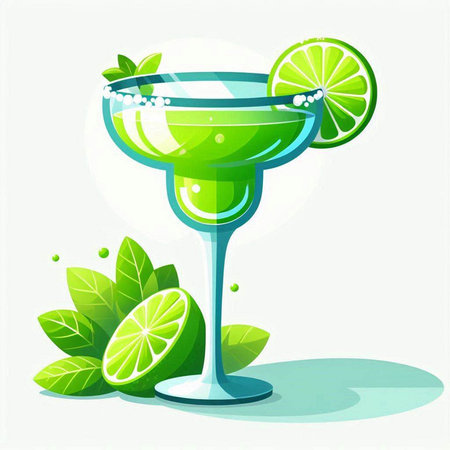Cocktail with lime and mint on white background. Vector illustration.のイラスト素材