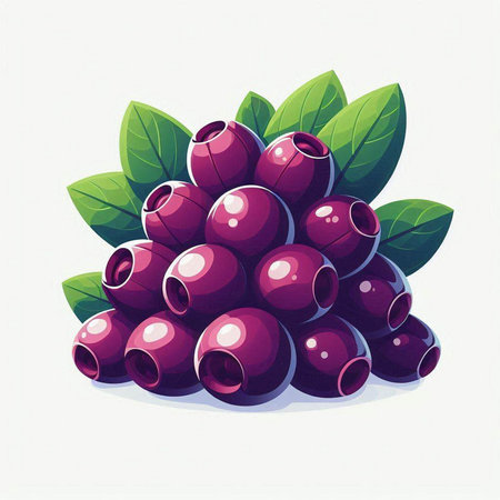 Illustration of a bunch of ripe blueberries on a white backgroundのイラスト素材