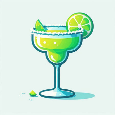 Illustration of a cocktail with lime on a light blue background.のイラスト素材