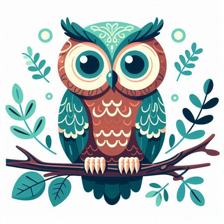 Cute owl on a branch. Vector illustration in cartoon style.のイラスト素材