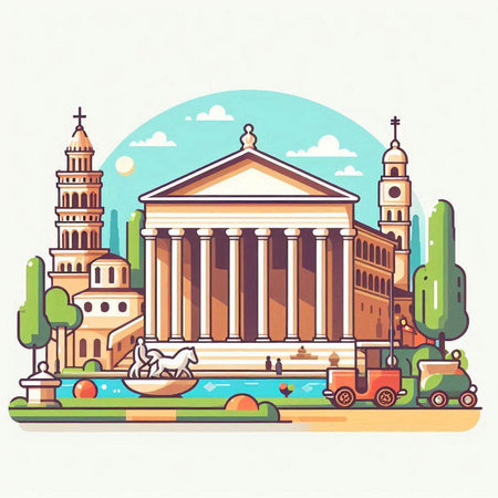 Rome, Italy. Vector illustration with famous landmarks in flat style.のイラスト素材
