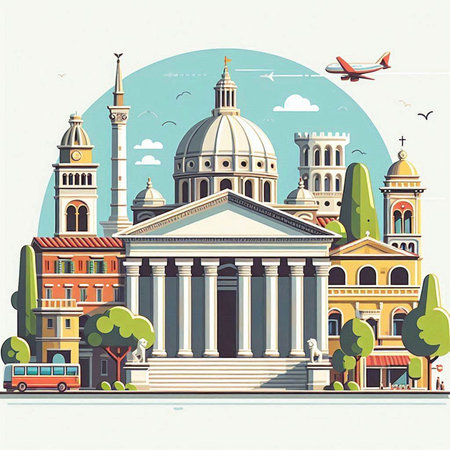 Rome, Italy. Travel poster with famous landmarks. Vector illustrationのイラスト素材