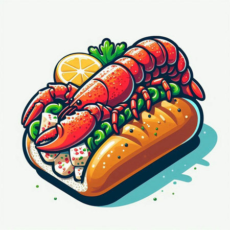 Lobster sandwich with lemon and parsley, vector illustration.のイラスト素材