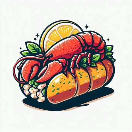 Lobster with lemon and herbs on a white background. Vector illustration.のイラスト素材