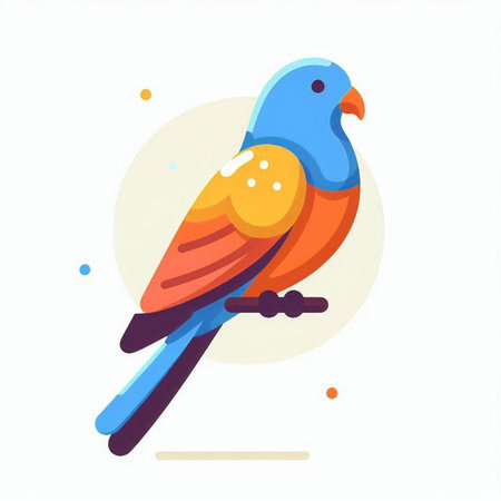 Parrot flat color icon. Bird with orange beak. Vector illustrationのイラスト素材