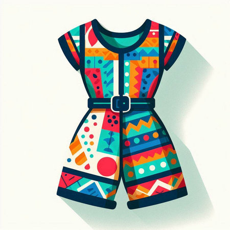 Dress with a pattern of geometric shapes. Vector illustration in retro style.のイラスト素材