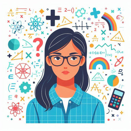 Vector flat illustration of girl in glasses. Education concept. Flat design.のイラスト素材