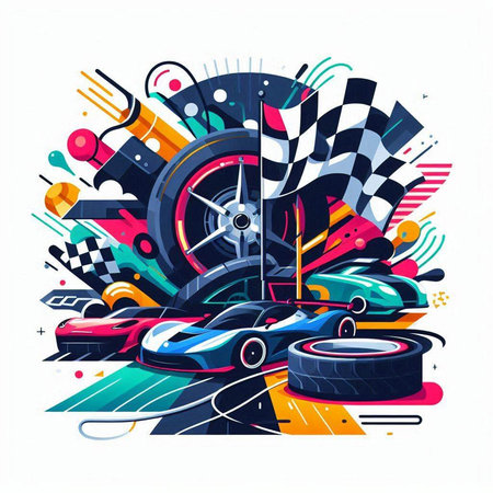 Vector illustration of racing car on the race track. Car racing.のイラスト素材