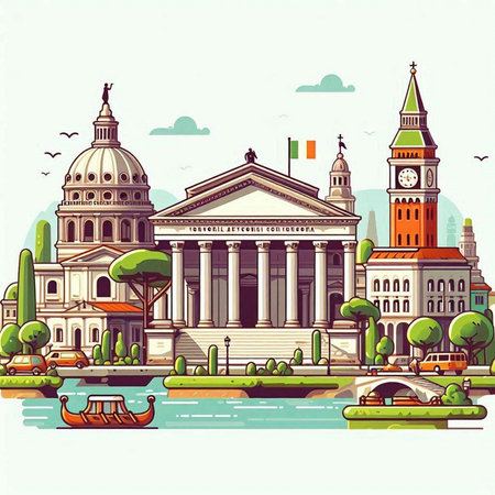 Travel to Italy. Famous landmarks of the world. Vector illustration.のイラスト素材