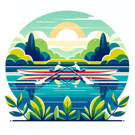 Kayak on the lake. Vector illustration in a flat style.のイラスト素材