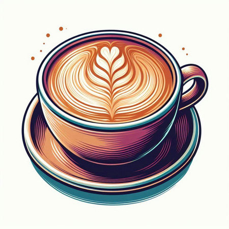 Cup of coffee with latte art design. Vector illustration.のイラスト素材