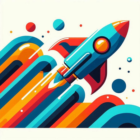 Retro rocket on abstract colorful background. Vector illustration eps10のイラスト素材