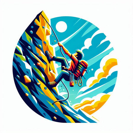 Rock climber climbing on a cliff. Extreme sport. Vector illustration.のイラスト素材