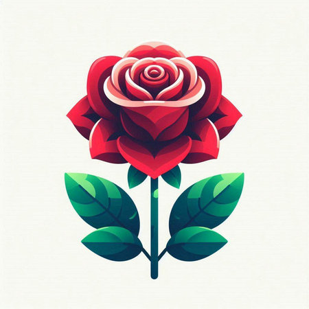 Red rose with green leaves isolated on white background. Vector illustration.のイラスト素材