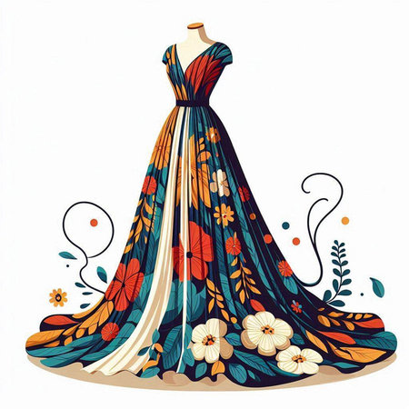 Wedding dress on a mannequin. Vector illustration.のイラスト素材