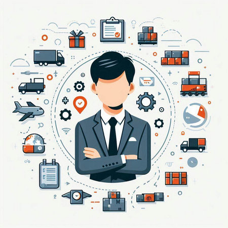 Vector illustration of logistics and delivery concept with businessman in flat style.のイラスト素材