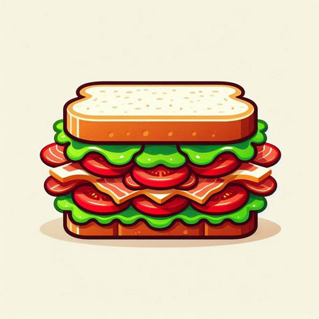 Sandwich with bacon, lettuce, tomato and cheese. Vector illustration.のイラスト素材