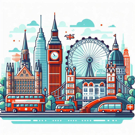 London, United Kingdom. Vector illustration in flat style. Travel and tourism.のイラスト素材