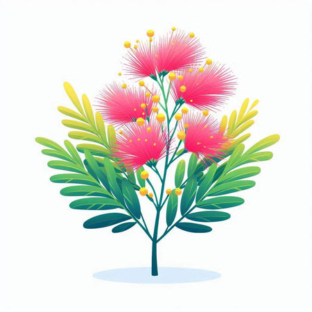 Illustration of a mimosa tree isolated on a white background.のイラスト素材