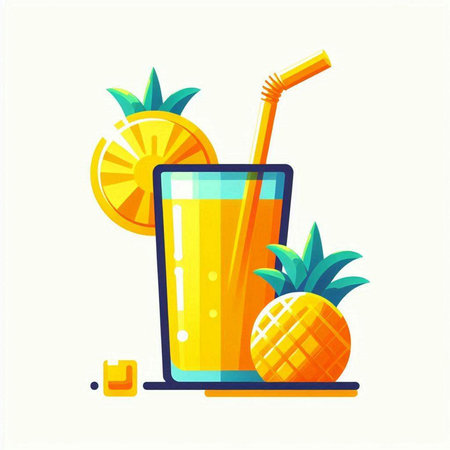 Pineapple juice in a glass with a straw. Vector illustration.のイラスト素材