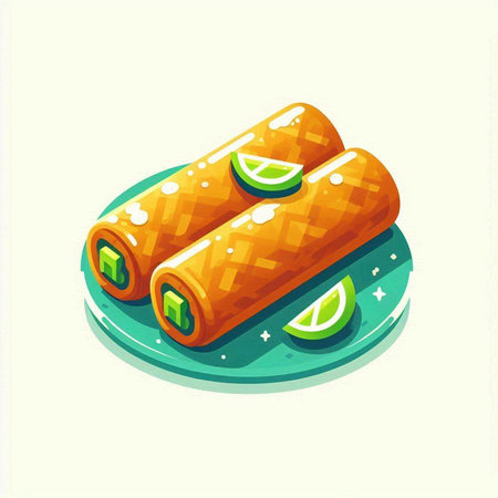 Vector illustration of a roll of pancakes with lime on a light backgroundのイラスト素材