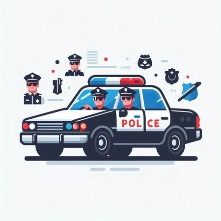 Police car. Policeman and police officer. Flat vector illustration.のイラスト素材