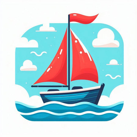 Sailing boat in the sea. Vector illustration in flat style.のイラスト素材