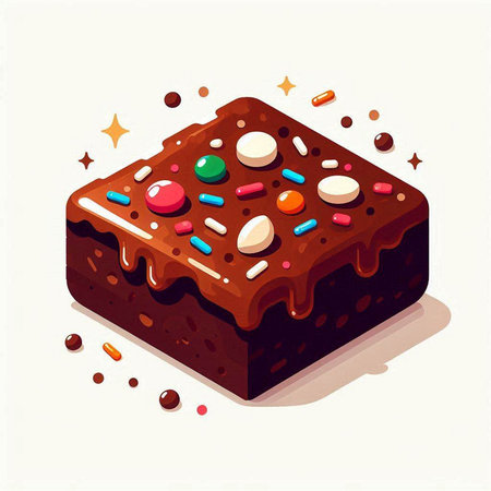 Chocolate cake with multicolored candies. Vector illustration.のイラスト素材