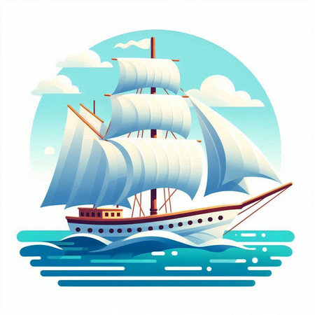 Sailing ship in the sea. Vector illustration on white background.のイラスト素材
