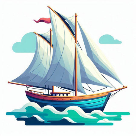 Sailing ship in the sea. Vector illustration of a cartoon style.のイラスト素材